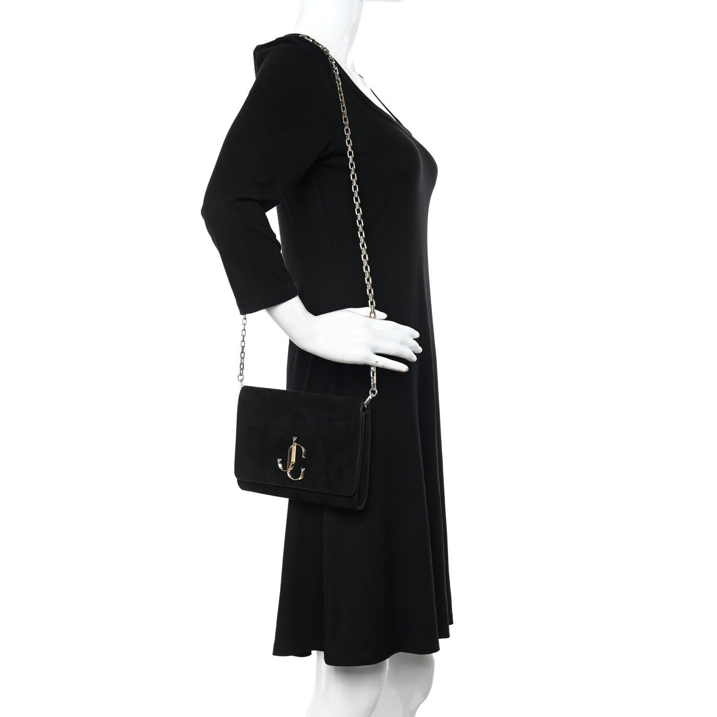 Suede Varenne Chain Clutch Black
