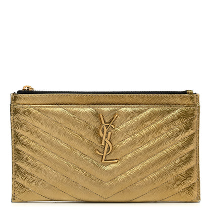 Saint Laurent Iridescent Grain De Poudre Matelasse Chevron Monogram Bill Pouch Gold 1 of 10
