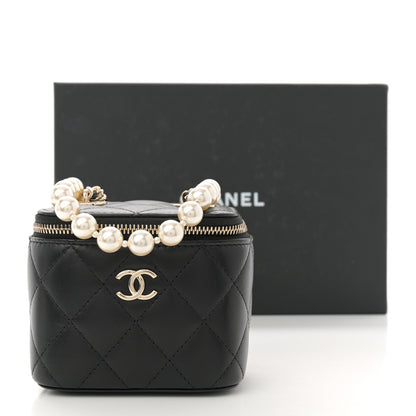 Chanel Lambskin Quilted Mini Vanity Case With Pearl Chain Black 11 of 11