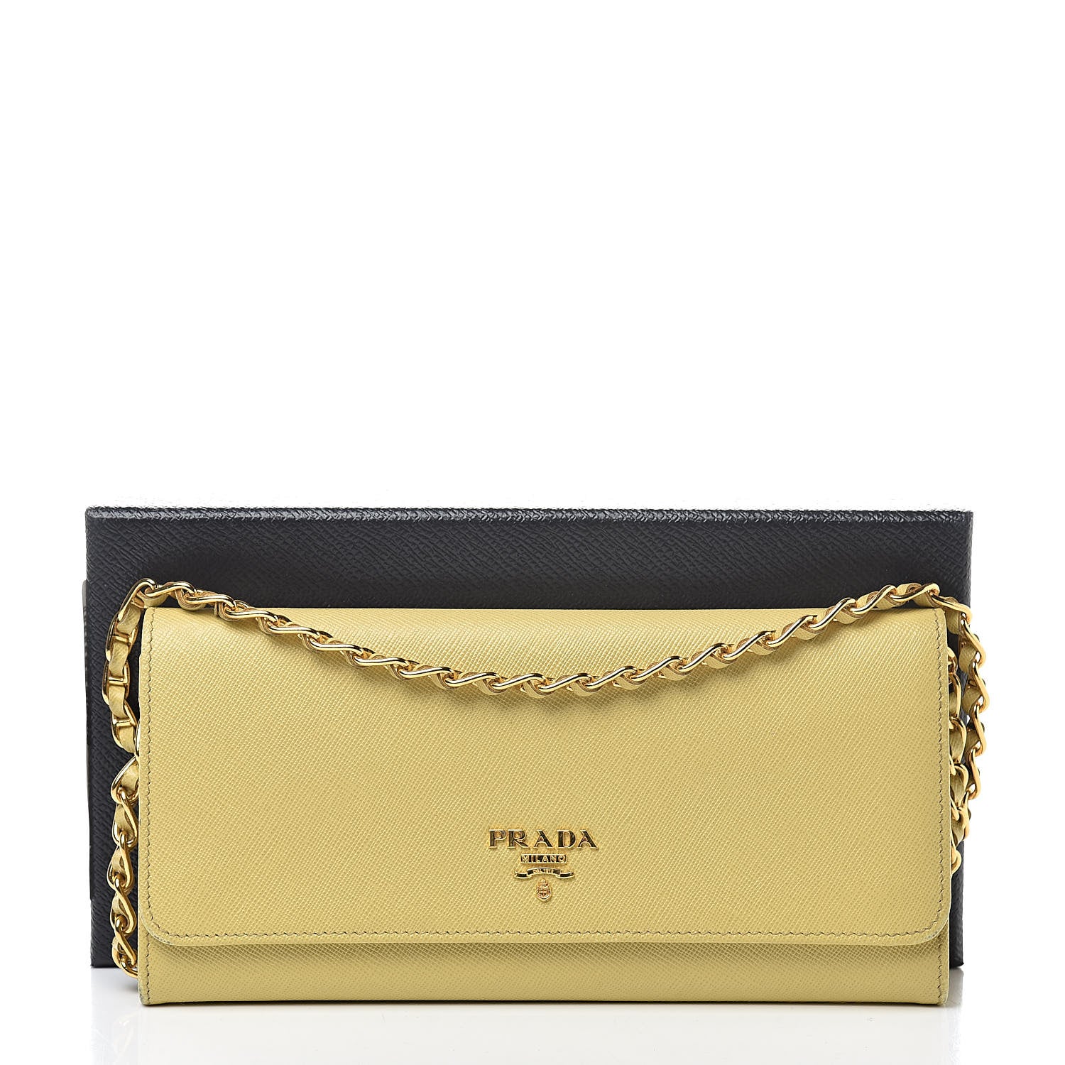 Prada Saffiano Metal Oro Chain Wallet Polline 12 of 12
