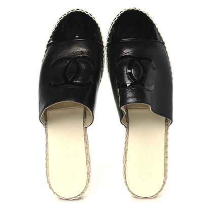 Chanel Iridescent Goatskin Patent CC Espadrille Mules 39 Black 2 of 11