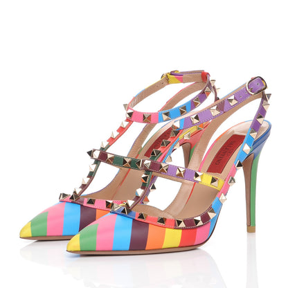 Valentino Garavani Calfskin 1973 Rockstud Ankle Strap 100mm Pumps 36.5 Multicolor 3 of 9