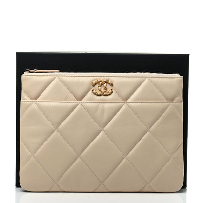 Chanel Shiny Goatskin Quilted Chanel 19 Pouch Beige 8 of 8