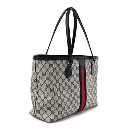 Gucci GG Supreme Monogram Textured Calfskin Web Medium Ophidia Shopping Tote Beige Blue 3 of 11