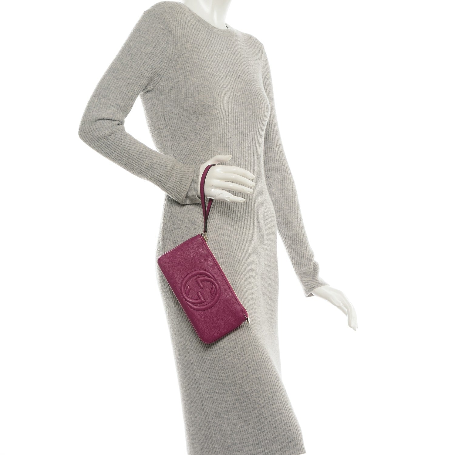 Gucci Pebbled Calfskin Soho Wristlet Bright Bougainvillea 2 of 6