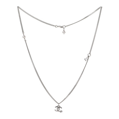 Chanel Pearl Crystal CC Pendant Necklace Silver 3 of 6