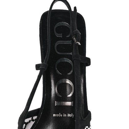 Gucci Tela Retino Kid Scamosciato Crystal GG Monogram Square G 35mm Slingback Pumps 38 Black 7 of 7