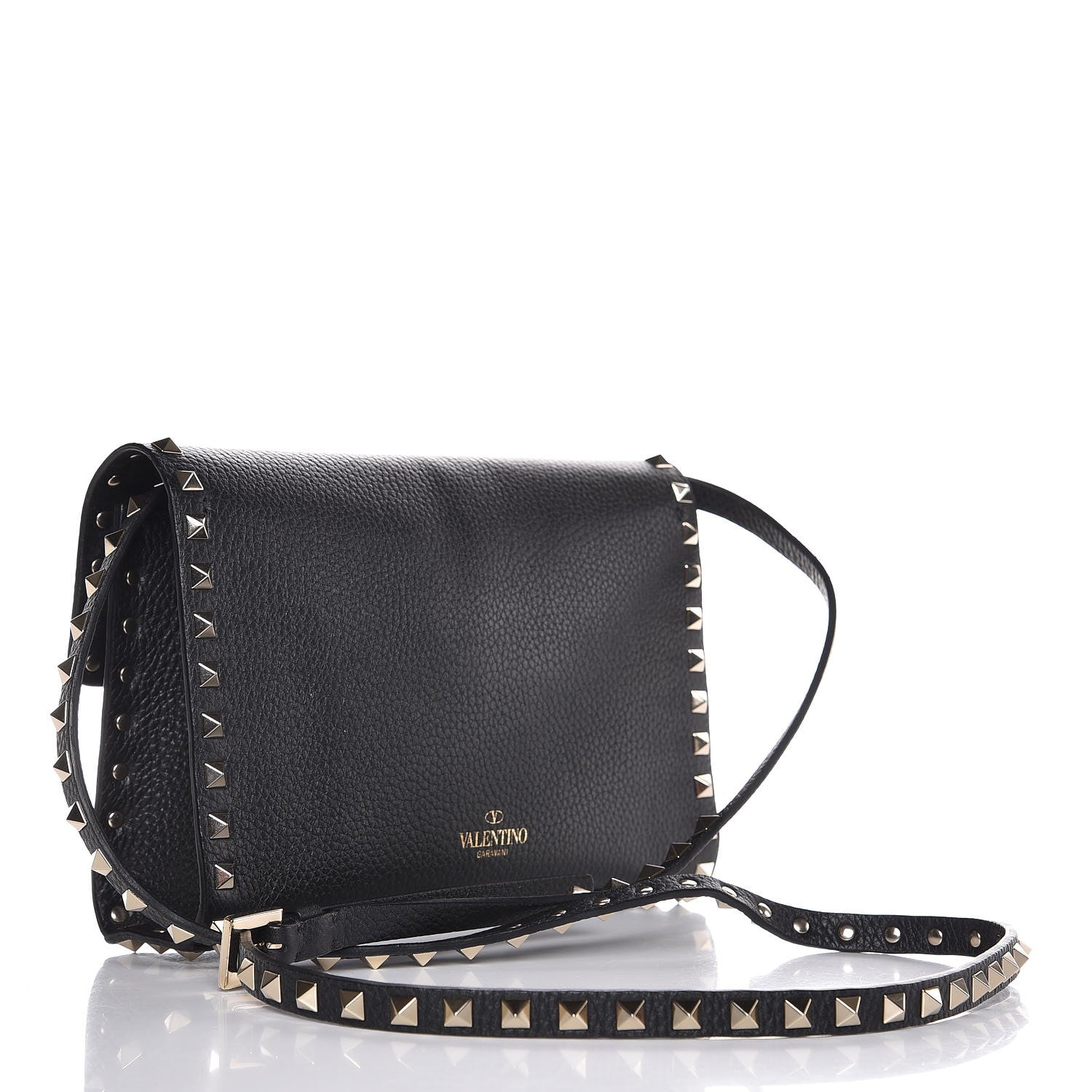 Valentino Garavani Pebbled Calfskin Medium Rockstud Flip Lock Crossbody Bag Black 3 of 7