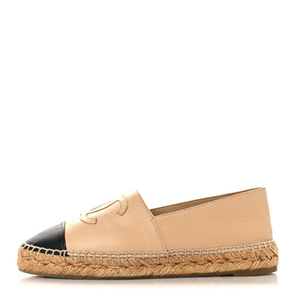 Chanel Lambskin CC Espadrilles 37 Beige Black 1 of 9