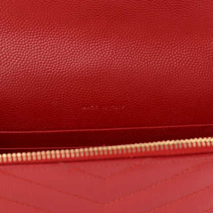 Saint Laurent Grain De Poudre Matelasse Chevron Monogram Envelope Chain Wallet New Red 7 of 16