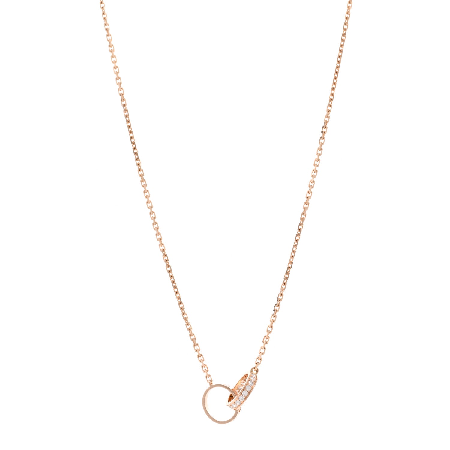 Cartier 18K Pink Gold Diamond Interlocking LOVE Necklace 1 of 4