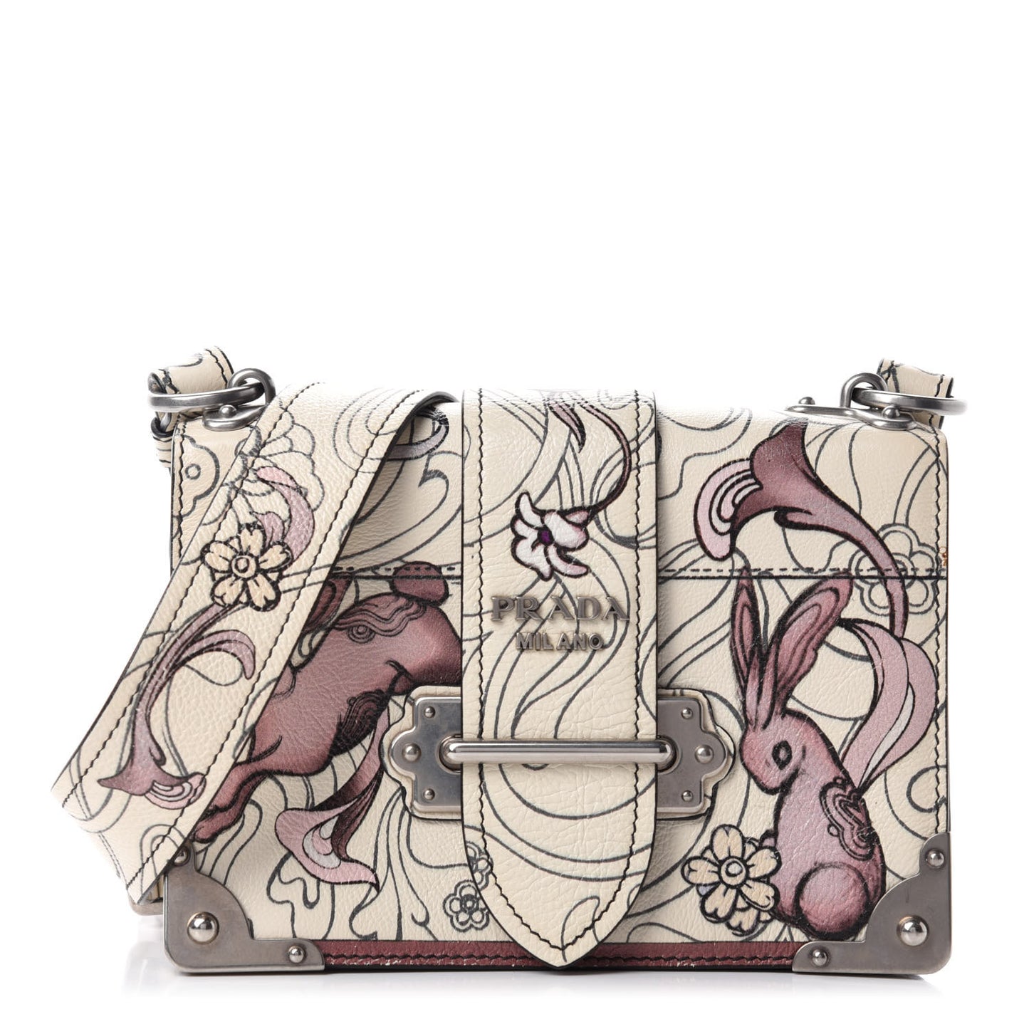 X JAMES JEAN Glace Calfskin Rabbit Print Cahier Bag Opaline