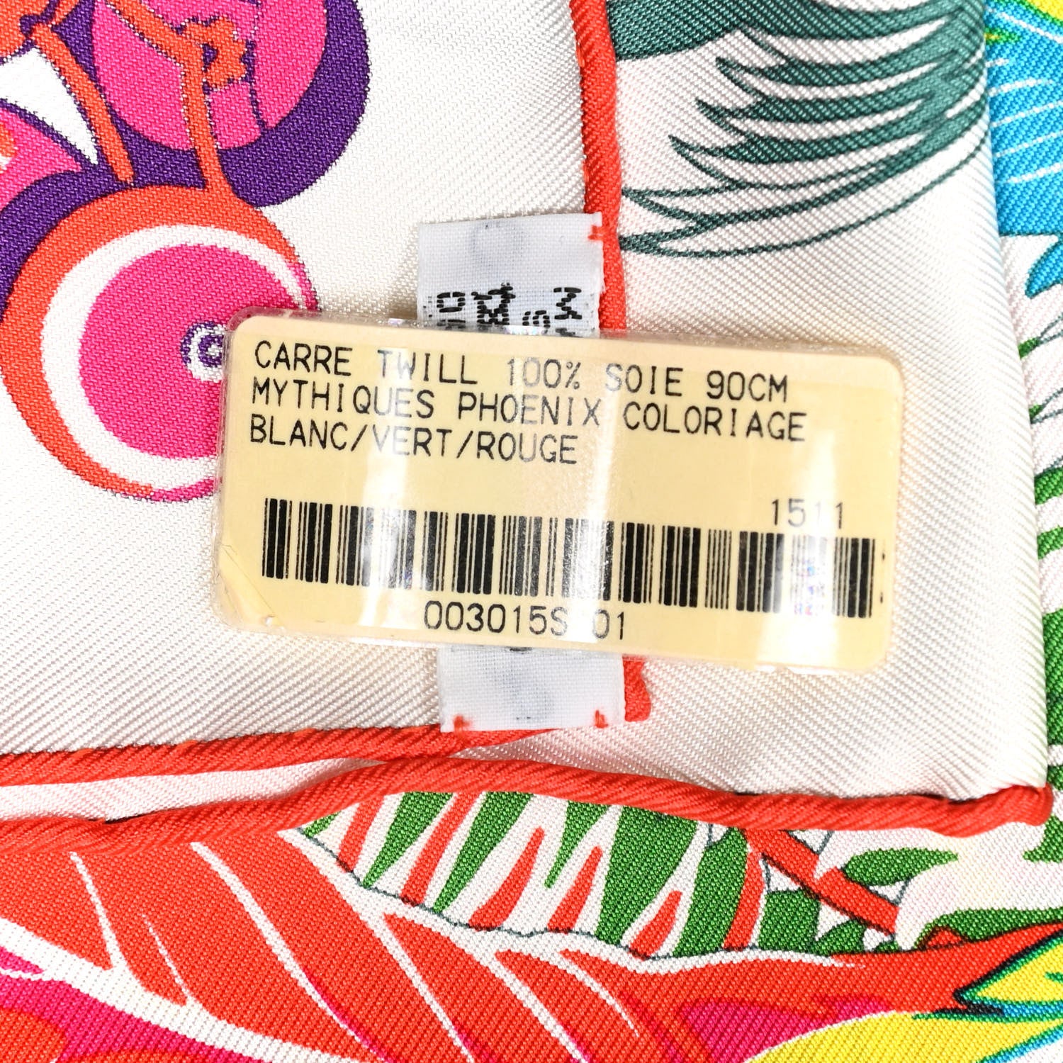 Hermes Silk Mythiques Phoenix Coloriage Scarf 90 Blanc Vert Rouge 3 of 5