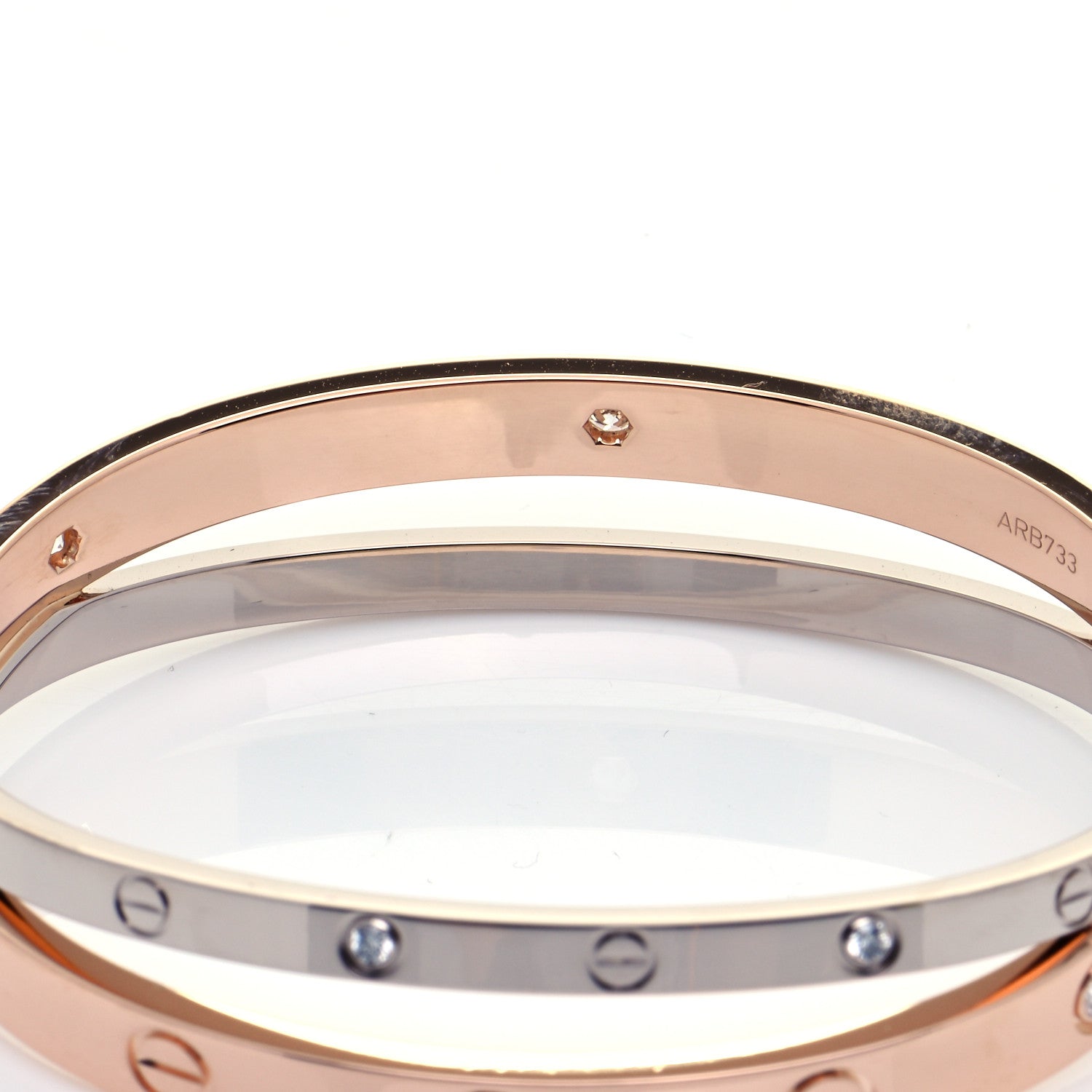 Cartier 18K Pink White Gold 12 Diamond Double LOVE Bracelet 16 5 of 9
