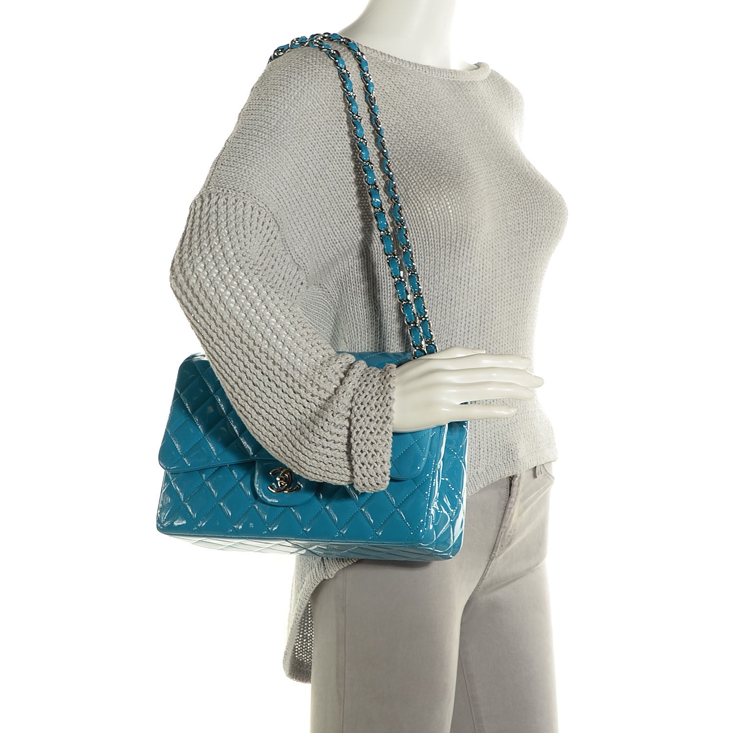 Chanel Patent Calfskin Quilted Jumbo Double Flap Turquoise 2 of 8