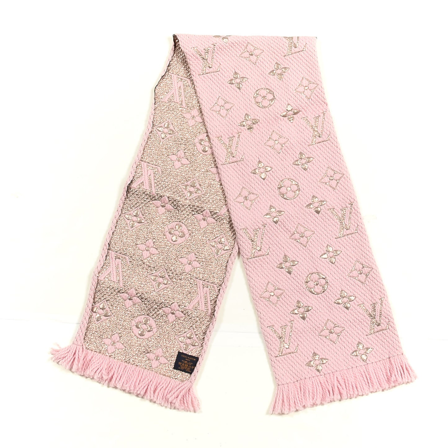 Wool Silk Logomania Shine Scarf Pink