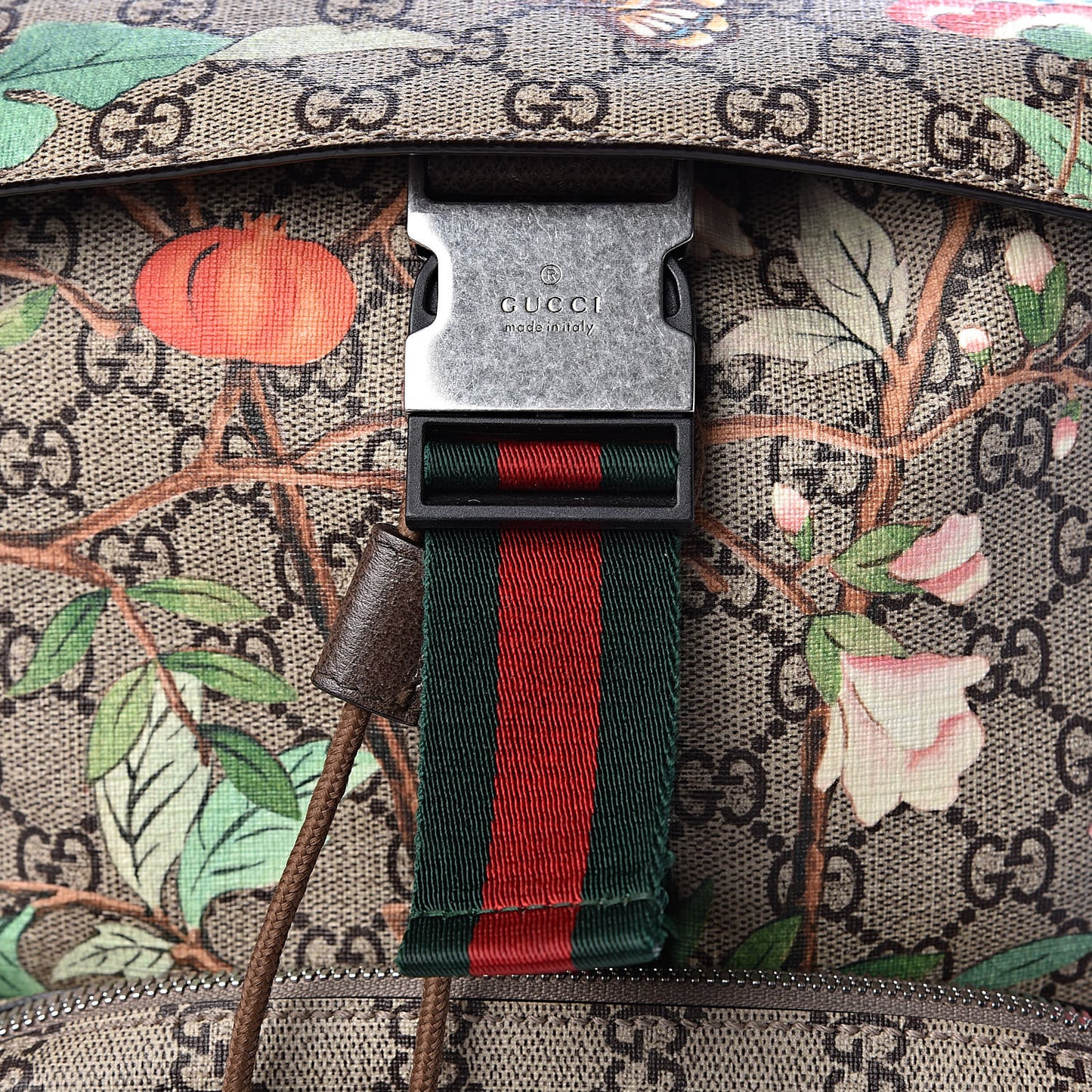 GG Supreme Monogram Tian Web Single Buckle Backpack Beige Multicolor New Acero