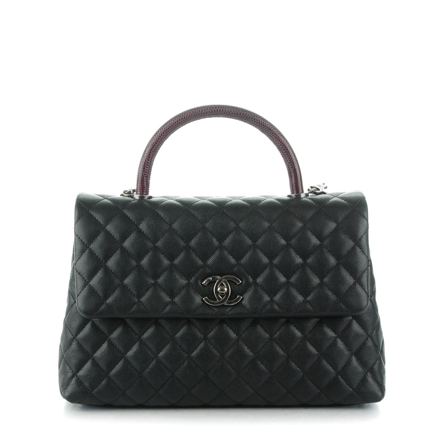 Caviar Lizard Quilted Medium Coco Handle Flap Black