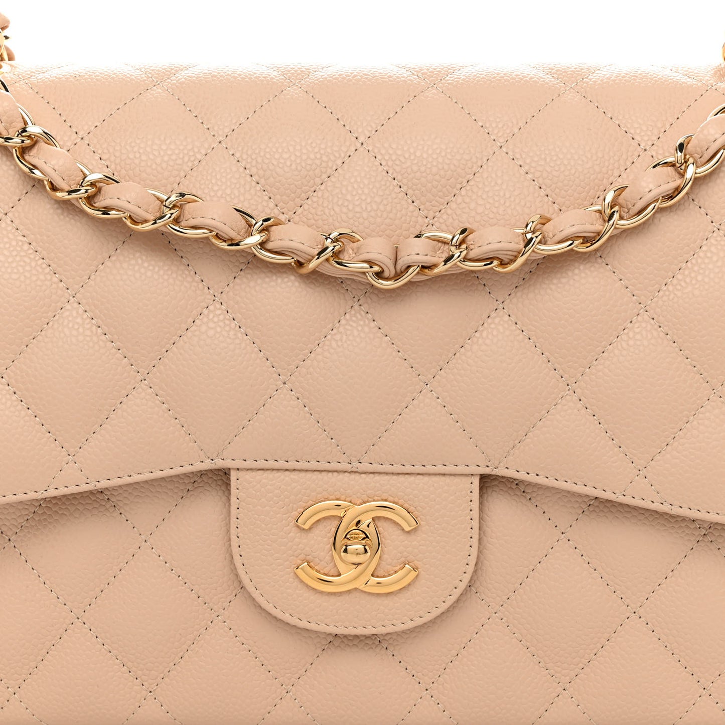 Caviar Quilted Jumbo Double Flap Light Beige