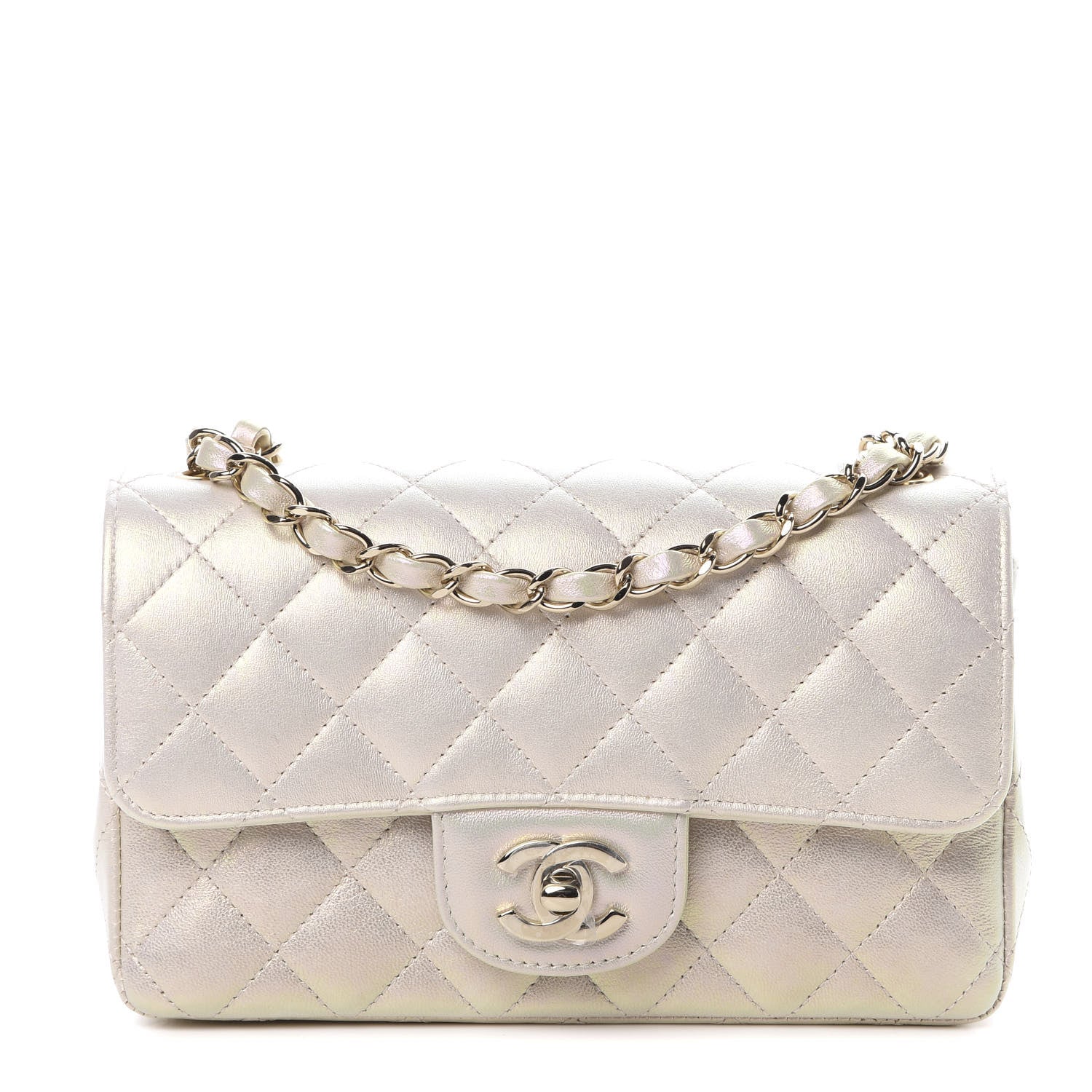 Chanel Iridescent Lambskin Quilted Mini Rectangular Flap Ivory 1 of 11