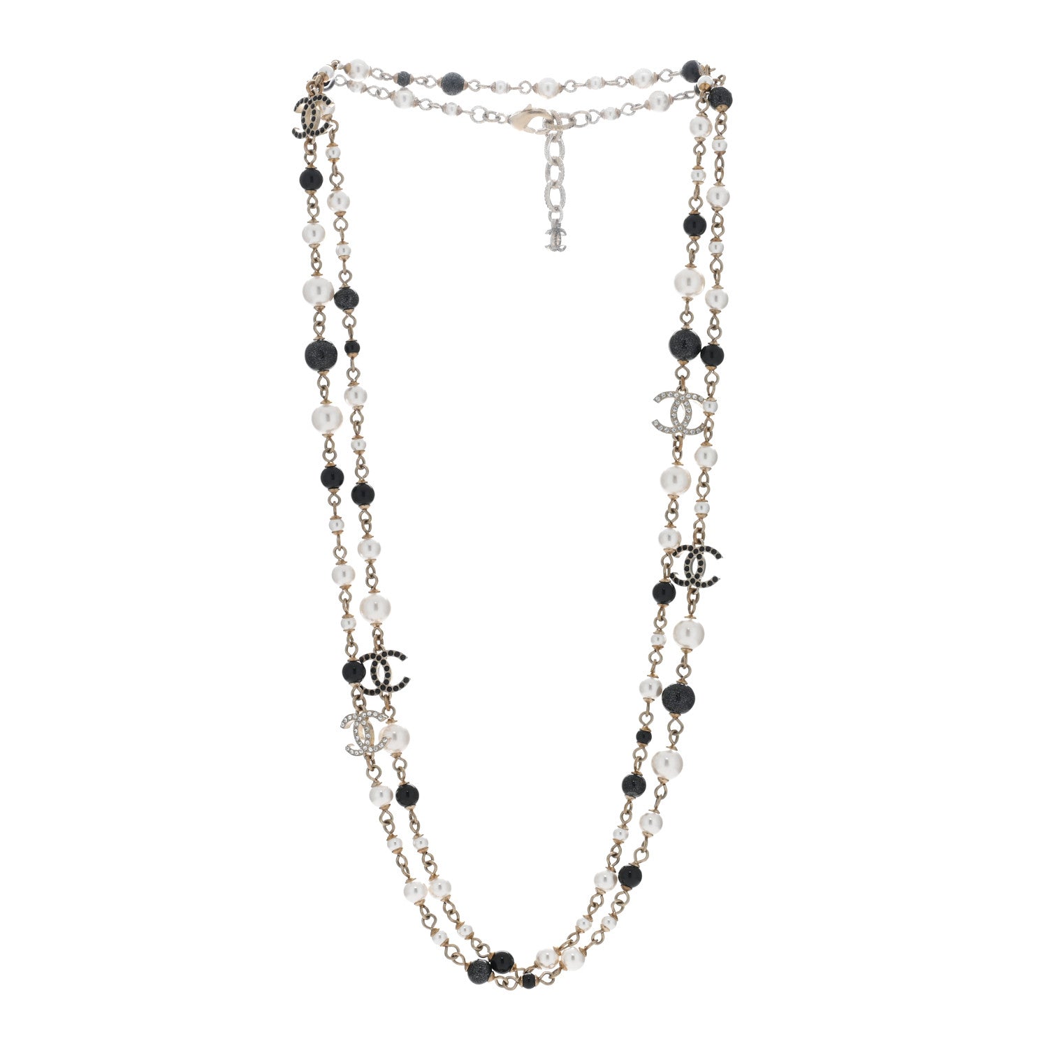 Chanel Pearl Bead Crystal CC Long Necklace Black Gold 2 of 4