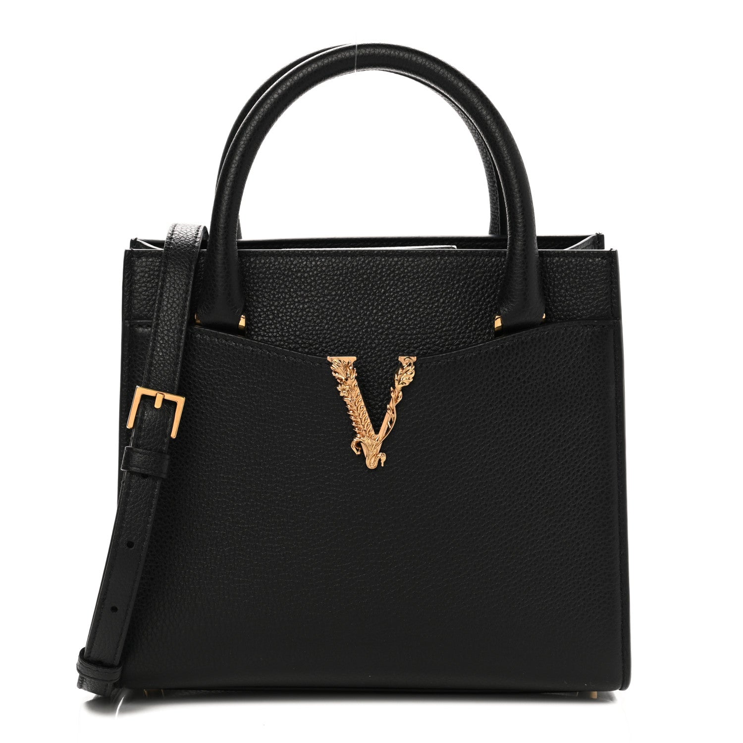 Versace Grainy Calfskin Virtus Top Handle Tote Black 1 of 10