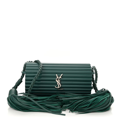 Saint Laurent Ribbed Plexiglass Lambskin Fringe Monogram Opium Box Bag Green 1 of 16