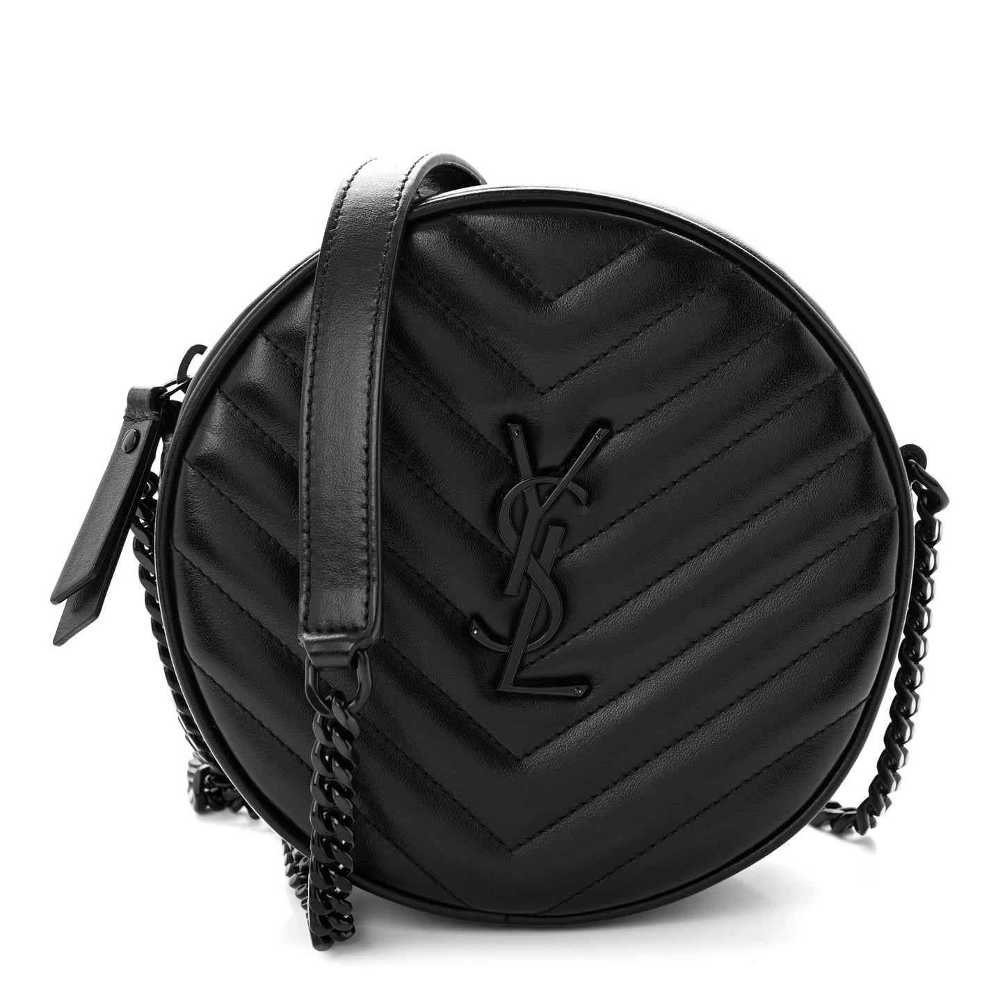 Calfskin Matelasse Chevron Round Vinyle Camera Bag Black