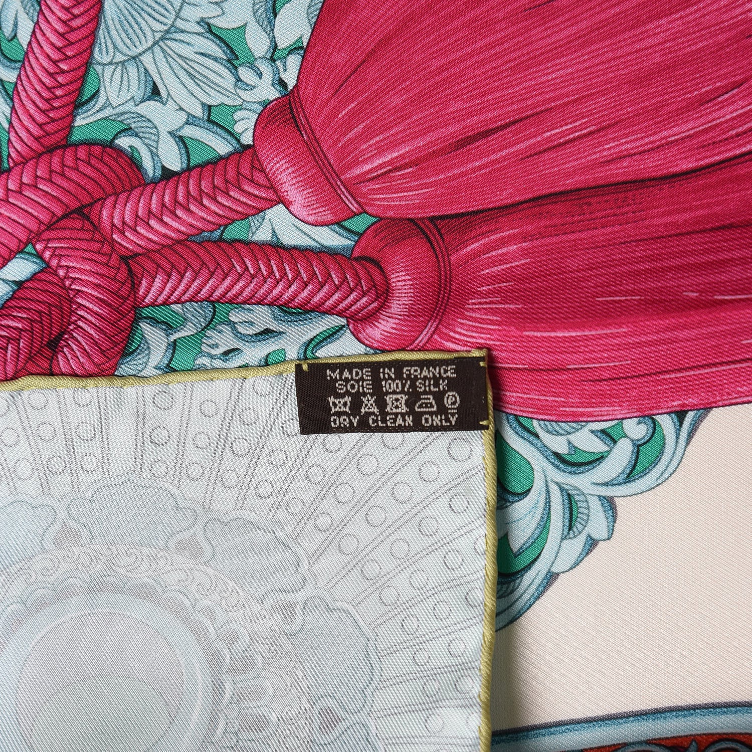 Hermes Silk Parures de Samourais Scarf 90 Creme Aqua Coral 6 of 6