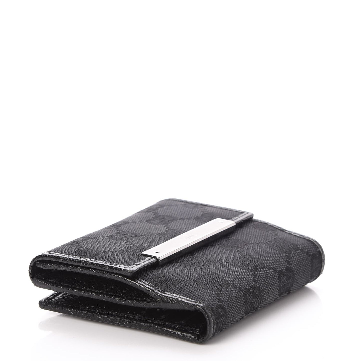 Monogram Textured Calfskin Metal Bar French Flap Wallet Black