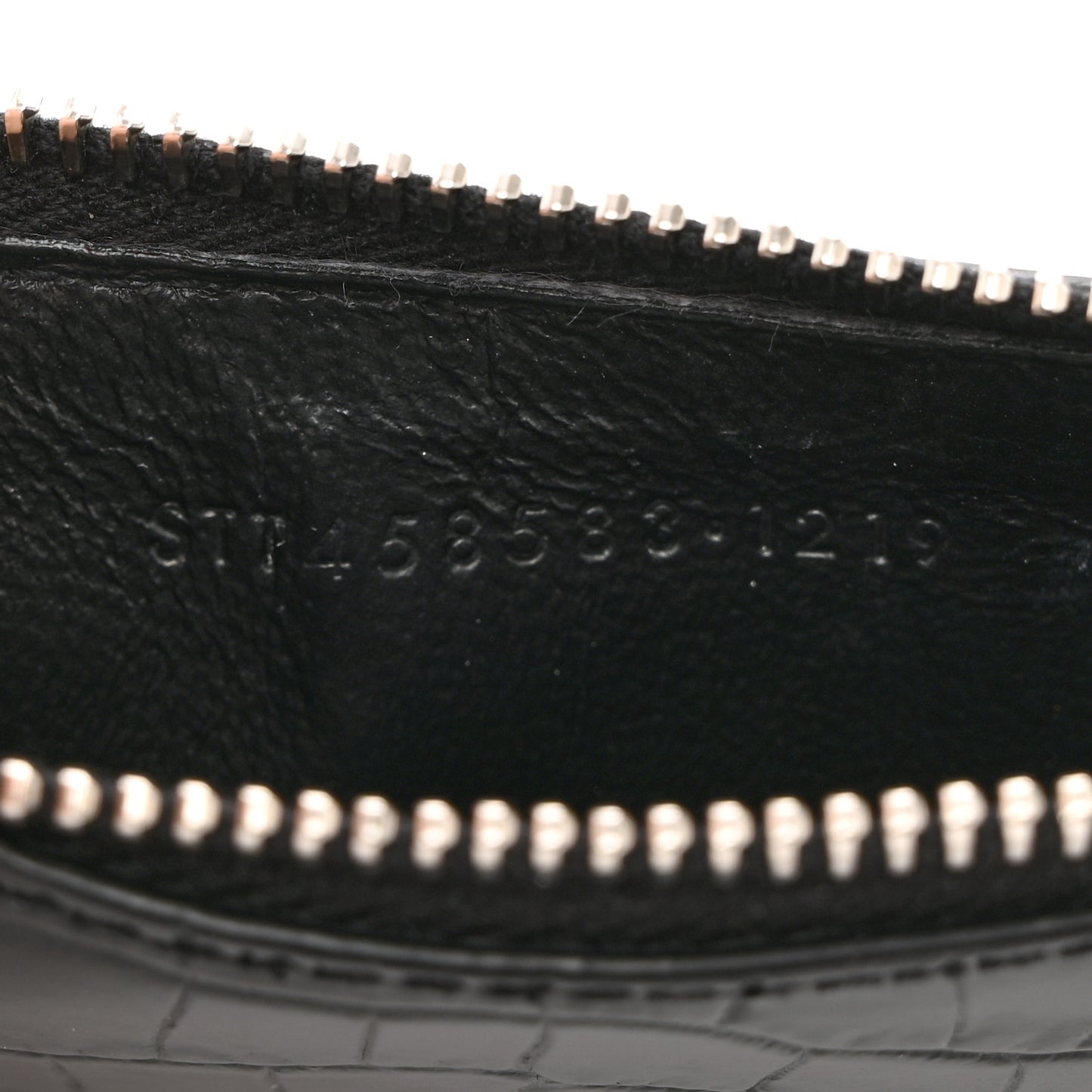 Calfskin Crocodile Embossed 5 Fragments Zip Pouch Card Holder Black
