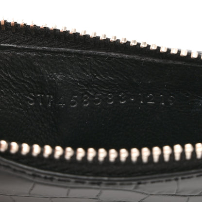 Saint Laurent Calfskin Crocodile Embossed 5 Fragments Zip Pouch Card Holder Black 6 of 8