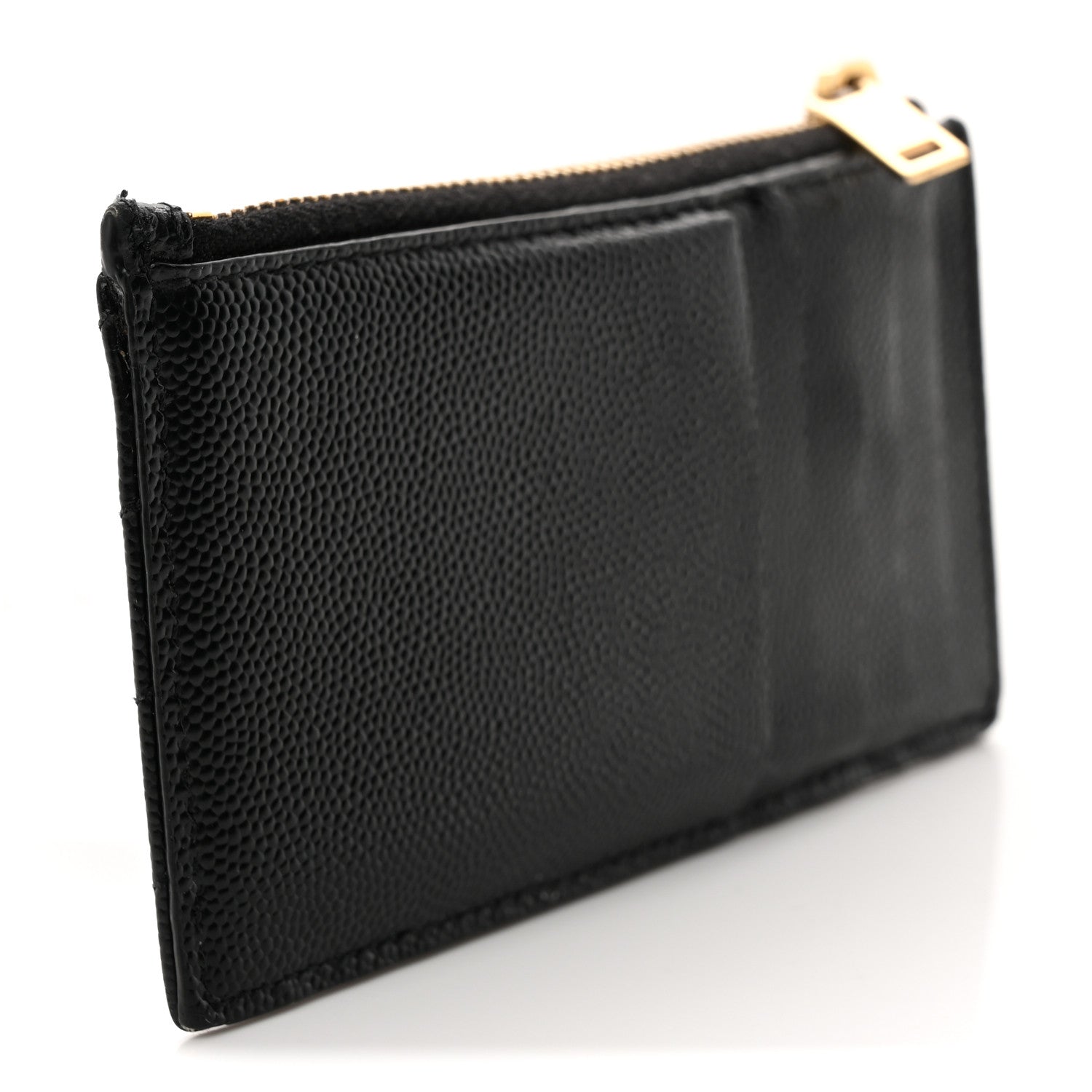 Saint Laurent Grain De Poudre Matelasse Chevron Monogram Fragments Zippered Card Case Black 3 of 9