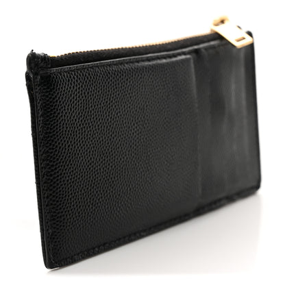 Saint Laurent Grain De Poudre Matelasse Chevron Monogram Fragments Zippered Card Case Black 3 of 9