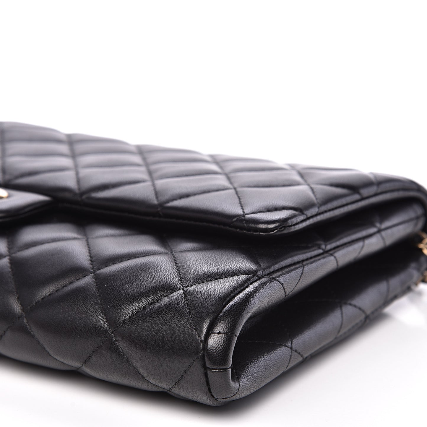 Lambskin Quilted Clutch With Chain Flap Black