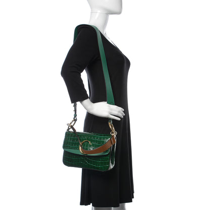 Chloe Calfskin Crocodile Embossed Small C Double Carry Woodsy Green 2 of 12
