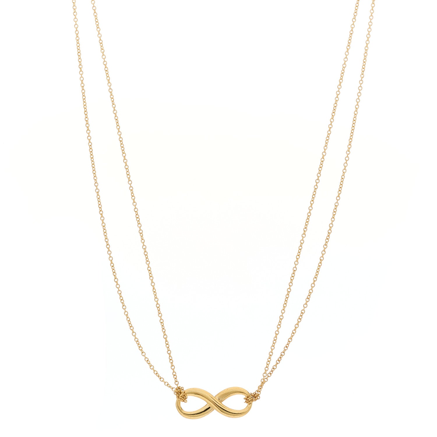 Tiffany 18K Yellow Gold Infinity Double Chain Pendant Necklace 1 of 5