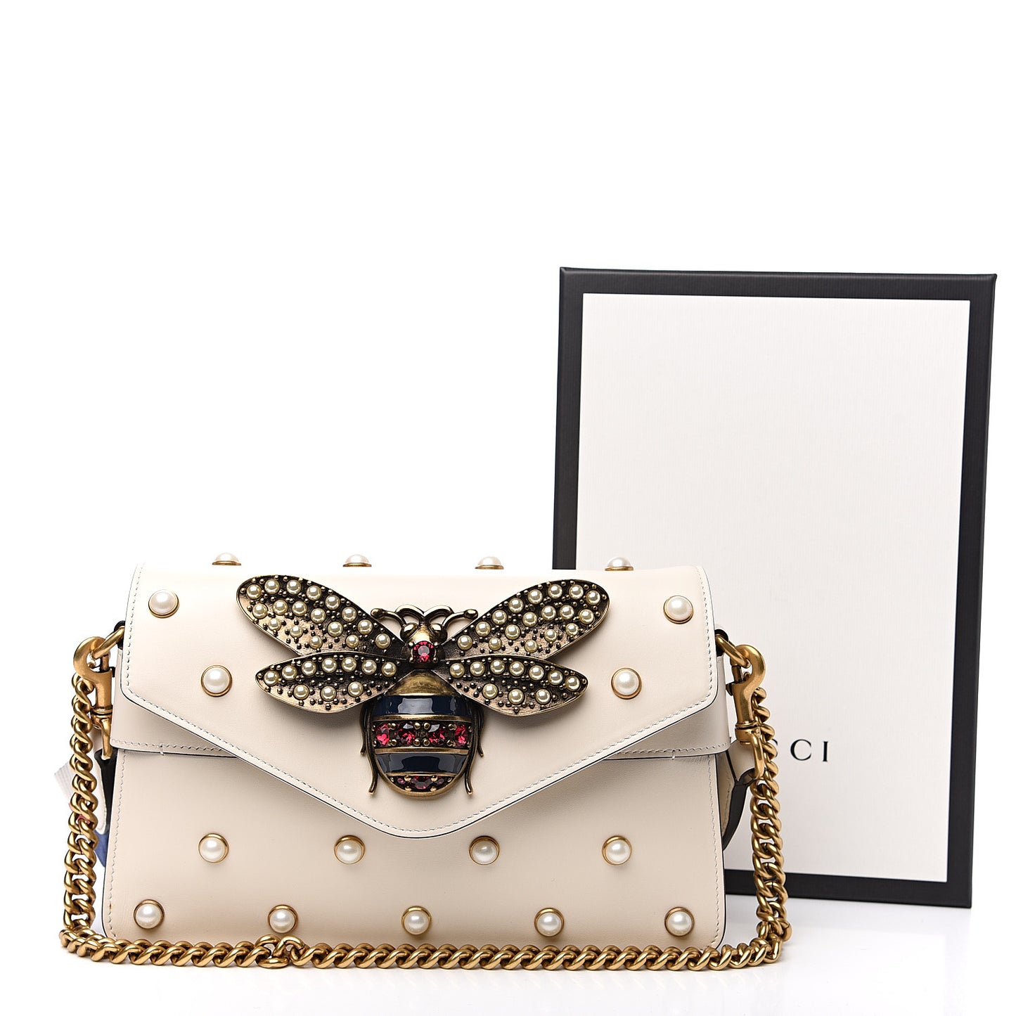 Nappa Pearl Studded Mini Queen Margaret Broadway Shoulder Bag Mystic White