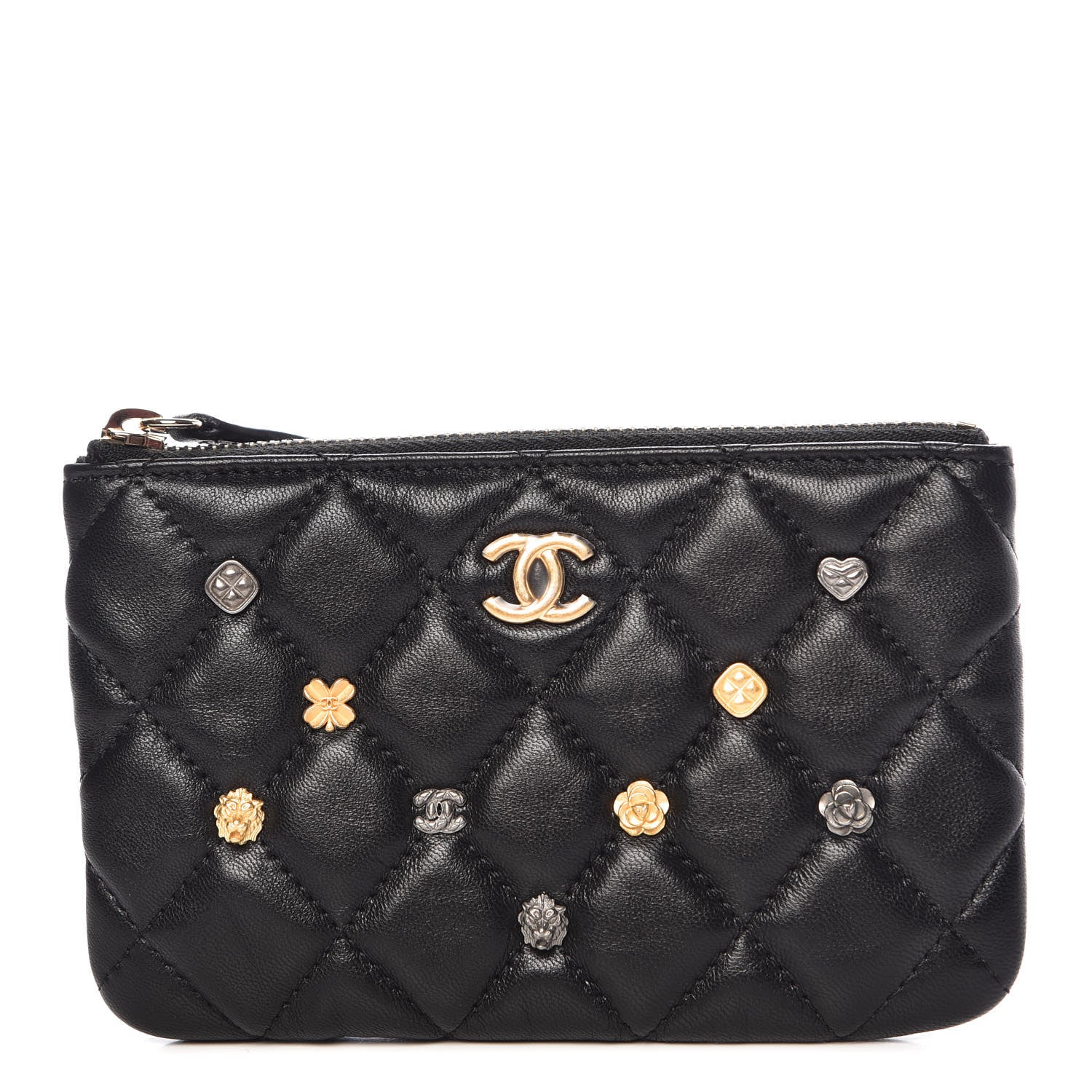 Chanel Lambskin Quilted Small Lucky Charms Cosmetic Case Black 1 of 8