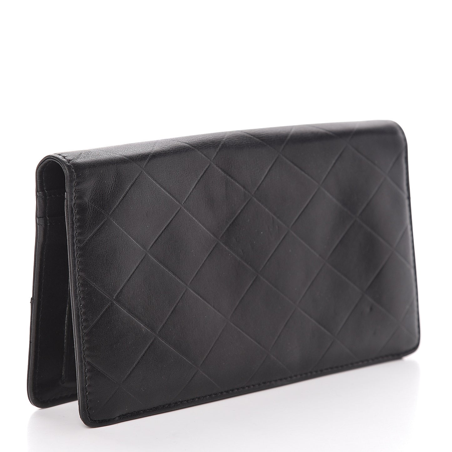 Lambskin Embossed Logo Yen Wallet Black