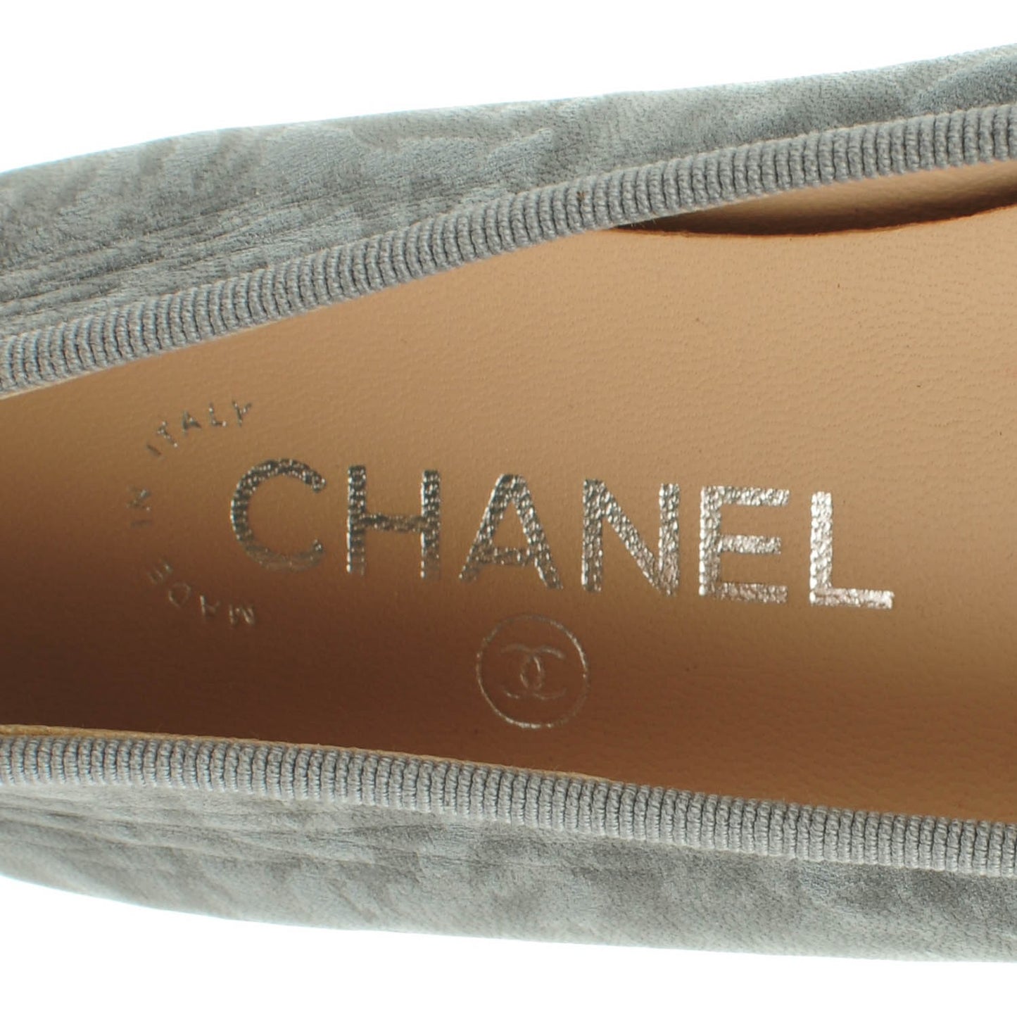 Metallic Lambskin Camellia Cap Toe Ballerina Flats 38 Dark Grey