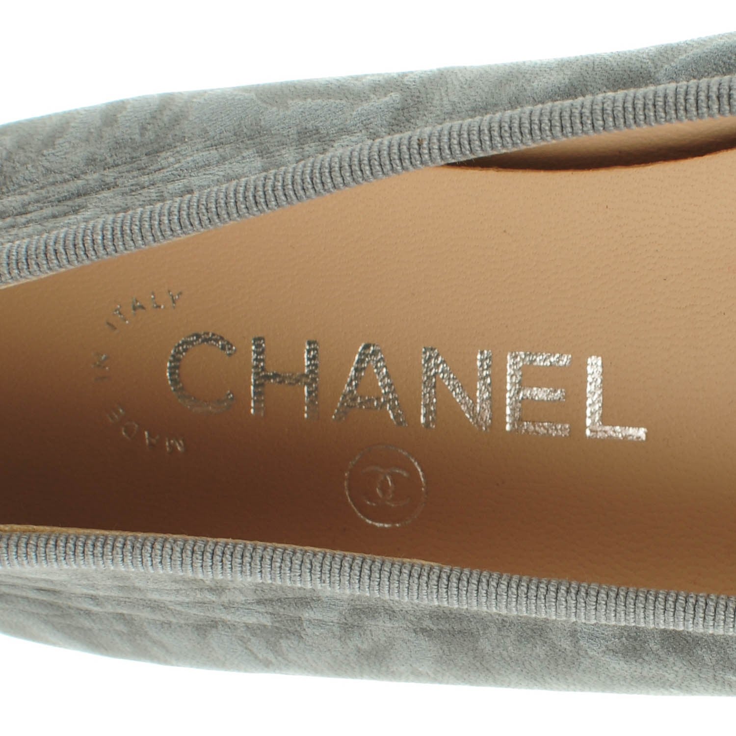 Chanel Metallic Lambskin Camellia Cap Toe Ballerina Flats 38 Dark Grey 7 of 8
