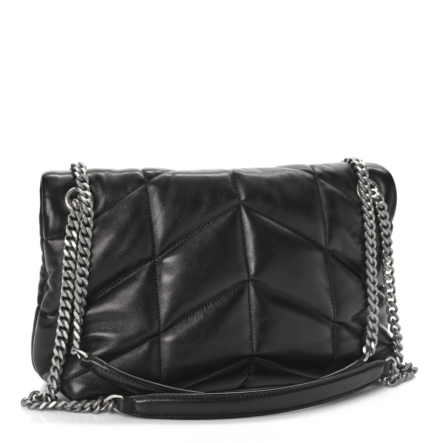Lambskin Quilted Small Loulou Puffer Monogram Chain Satchel Black
