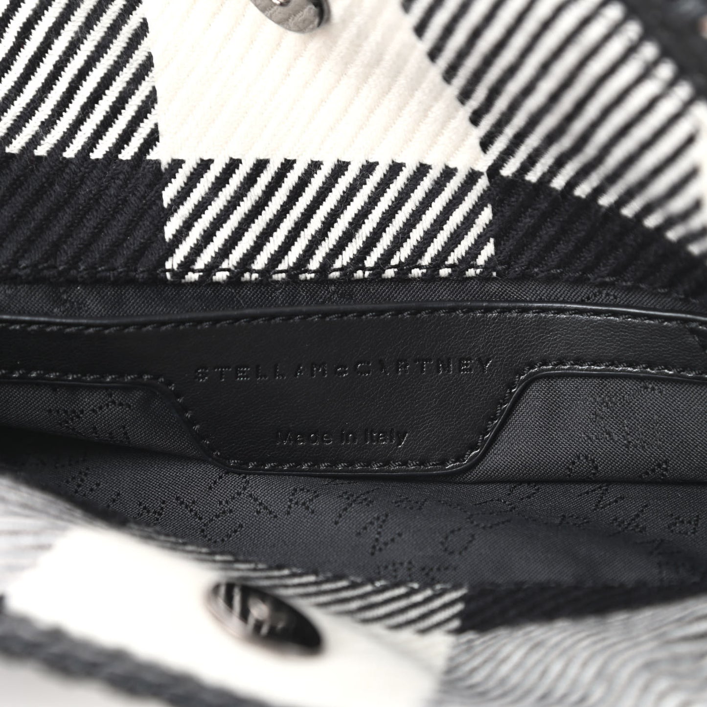 Wool Plaid Mini Falabella Fold Over Tote Black White