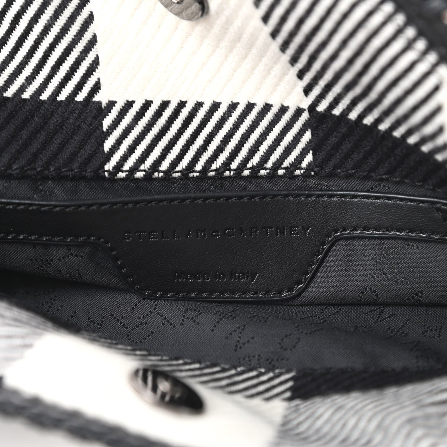 Stella McCartney Wool Plaid Mini Falabella Fold Over Tote Black White 6 of 10