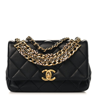 Chanel Lambskin Quilted Mini CC Crystal Logo Chain Flap Black 1 of 10