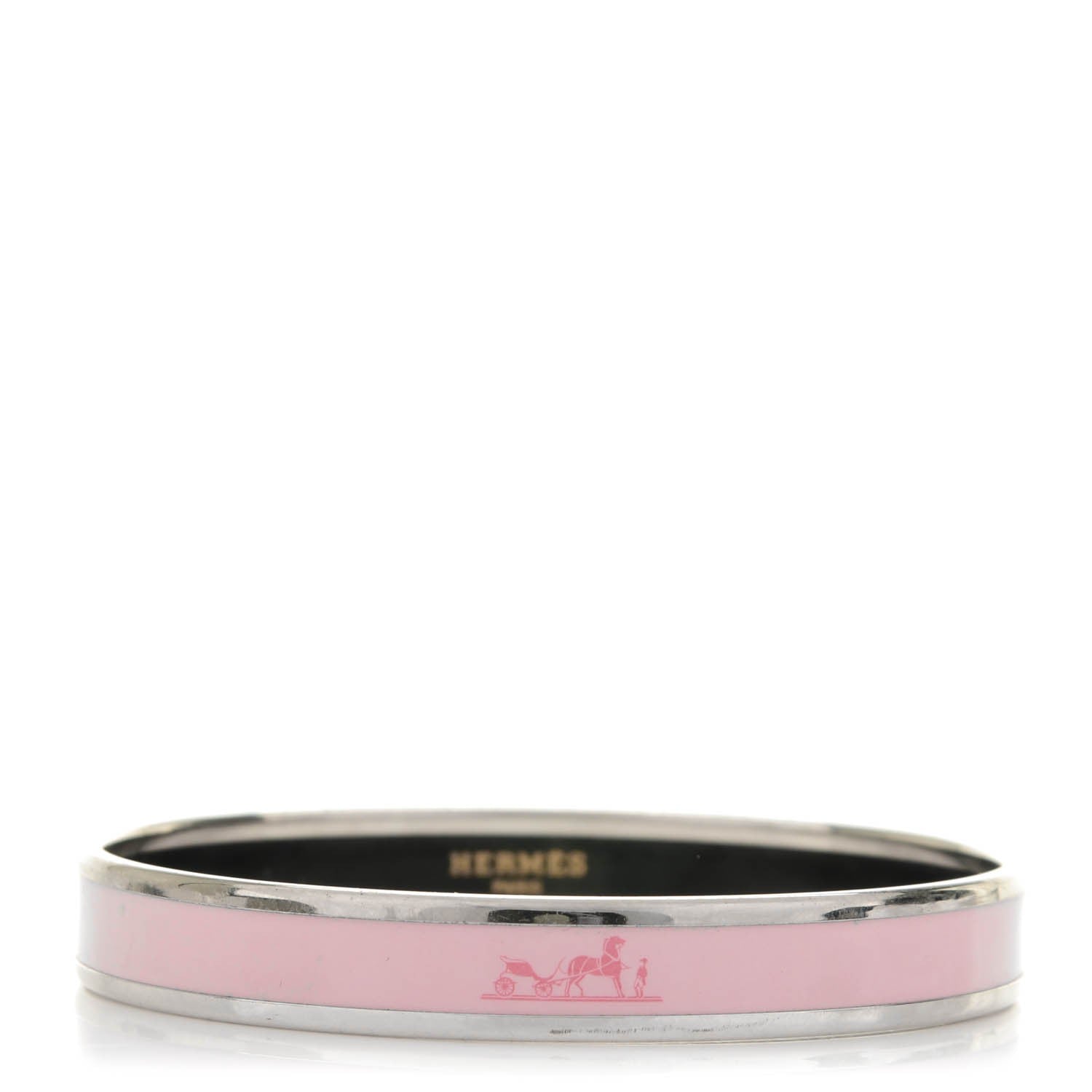 Hermes Enamel Printed Narrow Caleche Bracelet 70 Rose Dragee 1 of 5