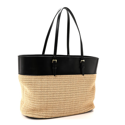 Saint Laurent Calfskin Raffia Medium Shopper Tote  Naturale Black 3 of 9