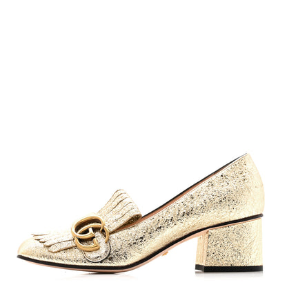 Gucci Galassia GG Marmont Fringe 50mm Loafer Pumps 35 Platino 2 of 13