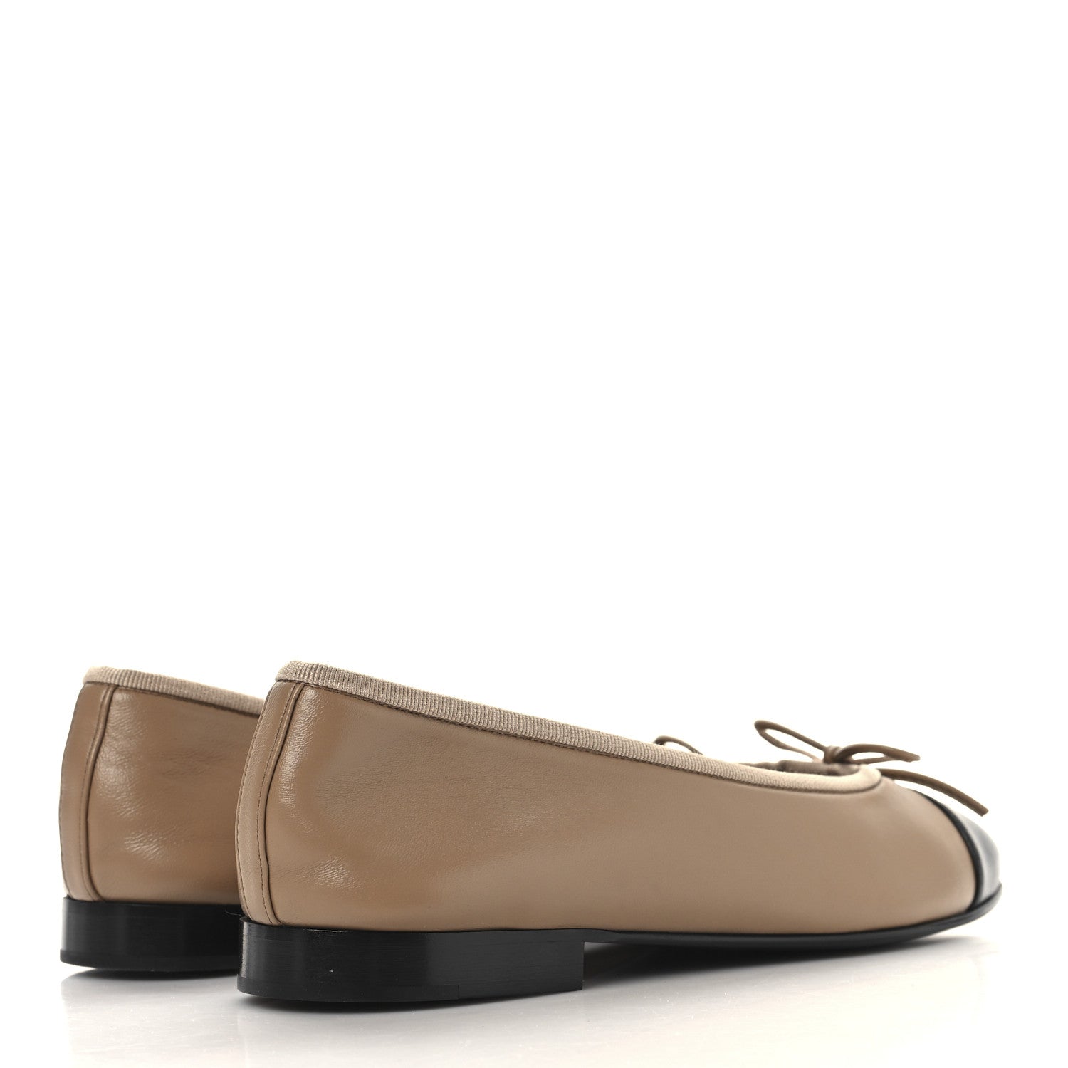 Chanel Lambskin Cap Toe CC Ballerina Flats 36.5 Dark Beige Black 5 of 9